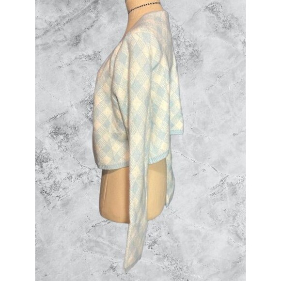 Mable 2 piece set Plaid Sweater Set Blue White Tube Top Cardigan Size Small - Picture 2 of 4
